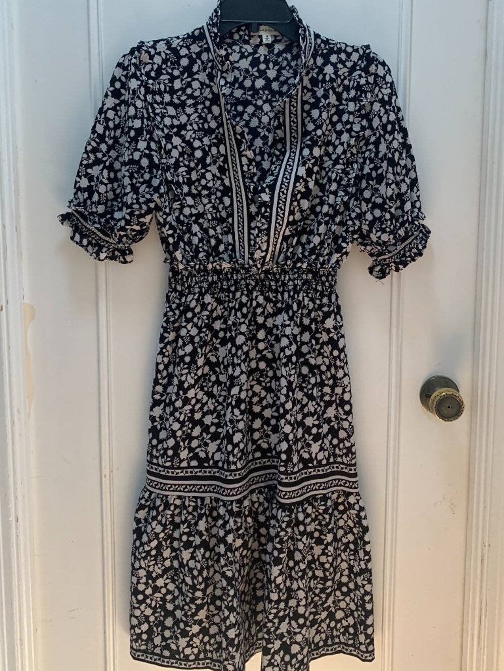 Max Studio Black Floral Gathered Dress